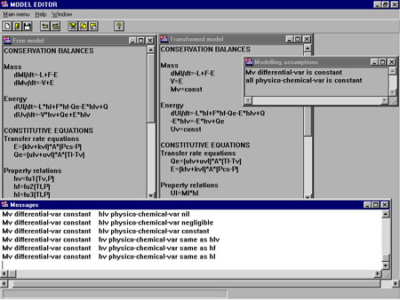 Figure 2: Screenshot from the assumption-driven model editor software (analysis of model transformations).