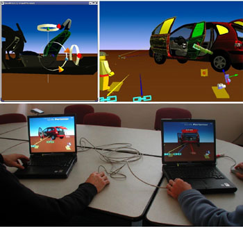 Figure 2: Awareness of constrained interactions, and shared interaction upon a car mock-up.